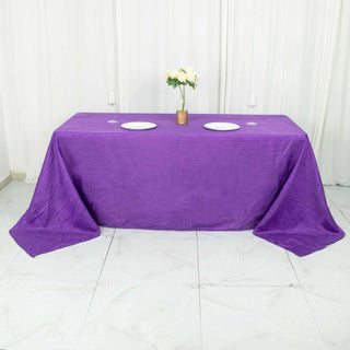 Elevate Your Event with the 90"x132" Purple Accordion Crinkle Taffeta Seamless Rectangular Tablecloth