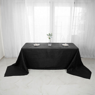 Elevate Your Event Decor with the Black Accordion Crinkle Taffeta Tablecloth
