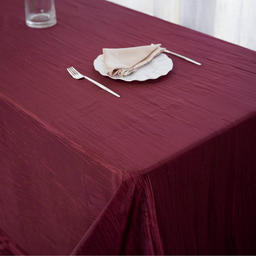 90x156inch Burgundy Accordion Crinkle Taffeta Rectangular Tablecloth