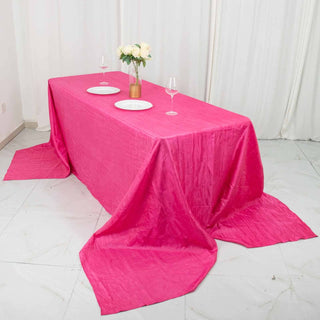 Complete Your Event Decor with the Fuchsia Accordion Crinkle Taffeta Tablecloth Complete Your Event Decor with the Fuchsia Accordion Crinkle Taffeta Tablecloth