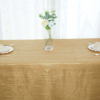 Enhance Your Event Decor with the Gold Accordion Crinkle Taffeta Tablecloth Enhance Your Event Decor with the Gold Accordion Crinkle Taffeta Tablecloth
