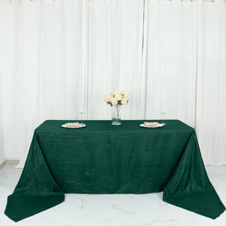Elevate Your Event with the 90"x156" Hunter Emerald Green Accordion Crinkle Taffeta Seamless Rectangular Tablecloth