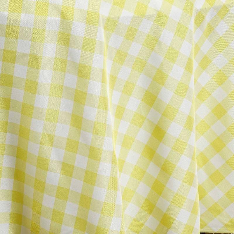 108 Round Yellow/White Checkered Wholesale Gingham Polyester Linen Picnic Restaurant Dinner Tablecloth