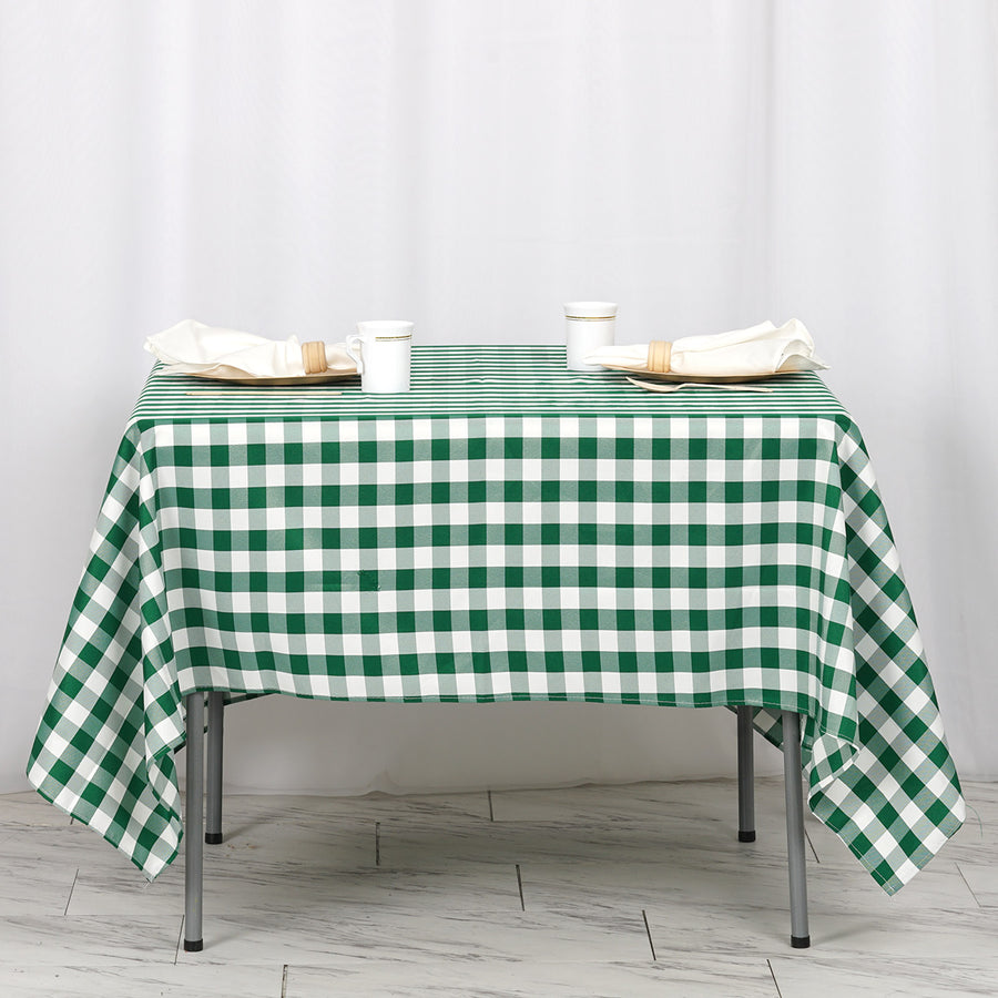 70inch Square Buffalo Plaid Polyester Overlay | Checkered Gingham Overlay - White/Green