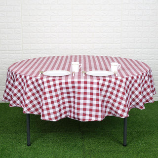 White/Burgundy Seamless Buffalo Plaid Round Tablecloth