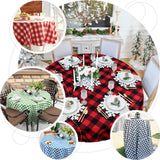 Buffalo Plaid Tablecloth | 90" Round | White/Burgundy | Checkered Polyester Tablecloth