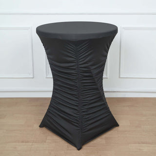 Black Rouched Pleated Heavy Duty Spandex Cocktail Table Cover Black Rouched Pleated Heavy Duty Spandex Cocktail Table Cover