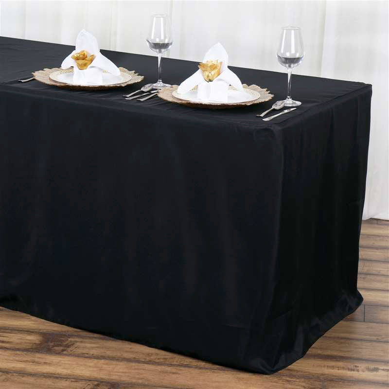 6FT Black Fitted Polyester Rectangular Table Cover