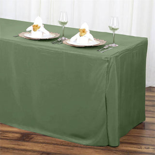 Enhance Your Event Décor with the 6ft Olive Green Fitted Polyester Rectangular Table Cover