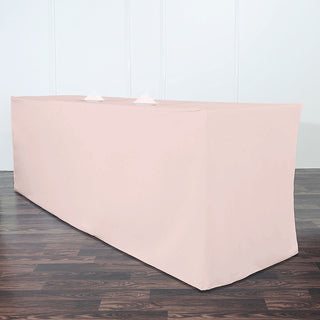 Elevate Your Event with the 8ft Blush Fitted Polyester Rectangular Table Cover