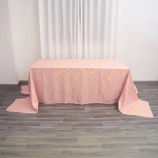 Elegant Dusty Rose Tablecloth with Gold Foil Geometric Pattern