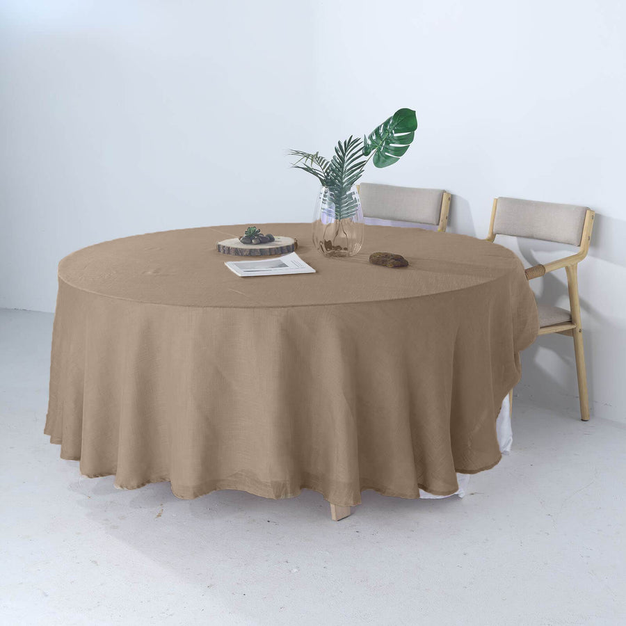 108" Taupe Linen Round Tablecloth | Slubby Textured Wrinkle Resistant Tablecloth