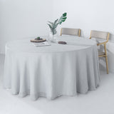 120" Silver Linen Round Tablecloth, Slubby Textured Wrinkle Resistant Tablecloth