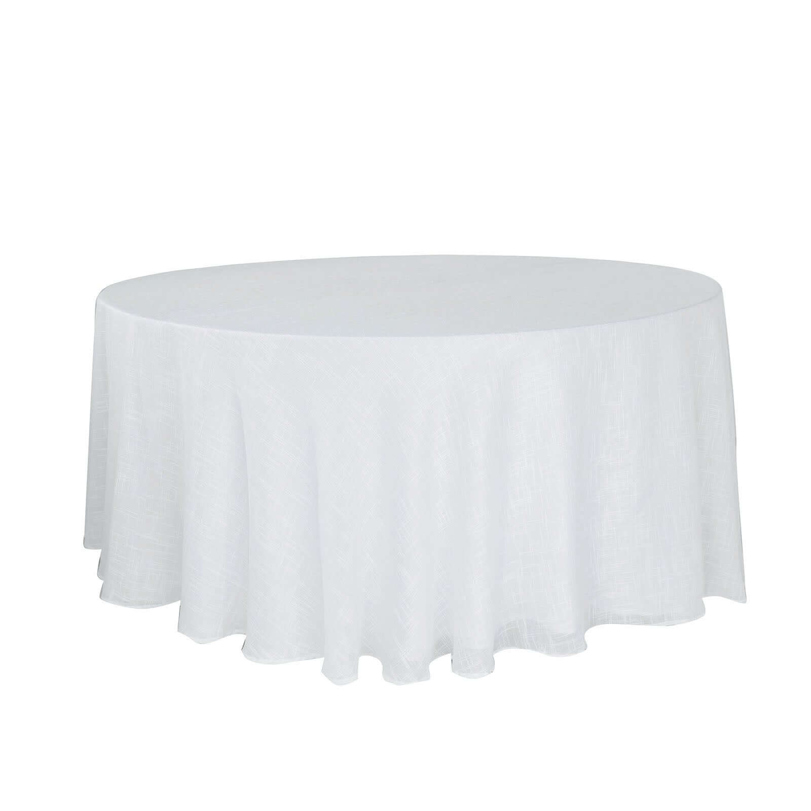 120" White Seamless Linen Round Tablecloth