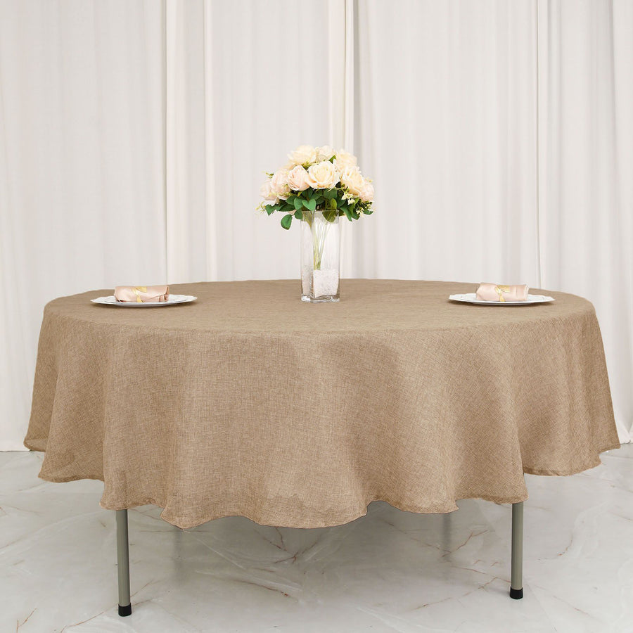 90Inch Natural Jute Faux Burlap Round Tablecloth | Boho Chic Table Decor