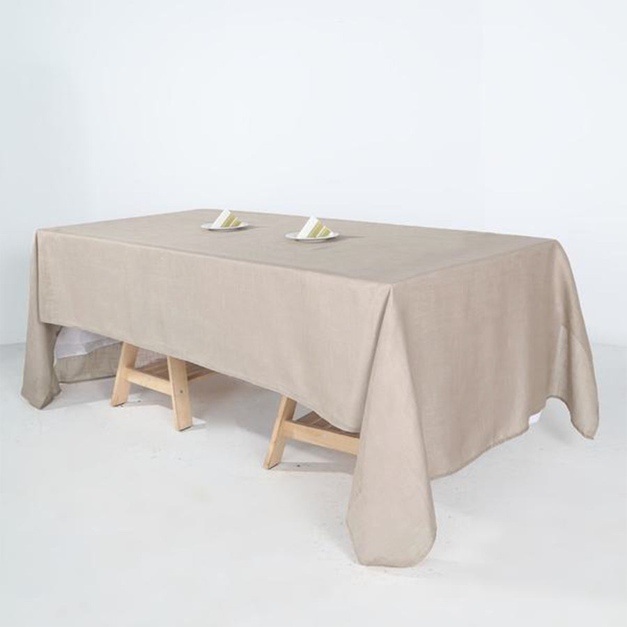 60x126 Beige Linen Rectangular Tablecloth, Slubby Textured Wrinkle Resistant Tablecloth