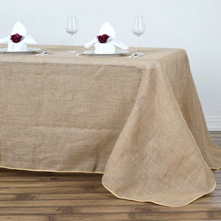Add Rustic Charm to Your Tablescape with the 90"x156" Natural Rectangle Burlap Rustic Seamless Tablecloth