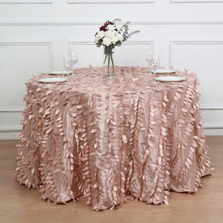 Perfect Gift: Dusty Rose 3D Leaf Petal Taffeta Fabric Seamless Round Tablecloth