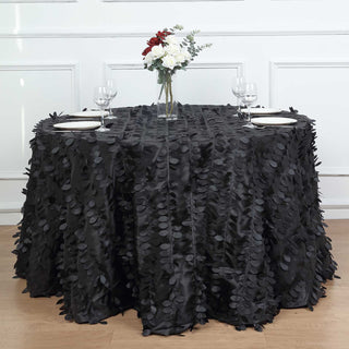 Black Leaf Petal Taffeta Seamless Round Tablecloth