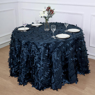 Navy Blue 3D Leaf Petal Taffeta Fabric Seamless Round Tablecloth