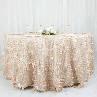 Beige 3D Leaf Petal Taffeta Fabric Seamless Round Tablecloth Beige 3D Leaf Petal Taffeta Fabric Seamless Round Tablecloth