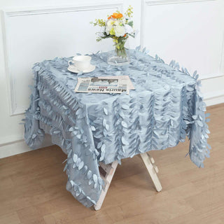 Elevate Your Event Decor with the Dusty Blue 3D Leaf Petal Taffeta Fabric Square Tablecloth Elevate Your Event Decor with the Dusty Blue 3D Leaf Petal Taffeta Fabric Square Tablecloth