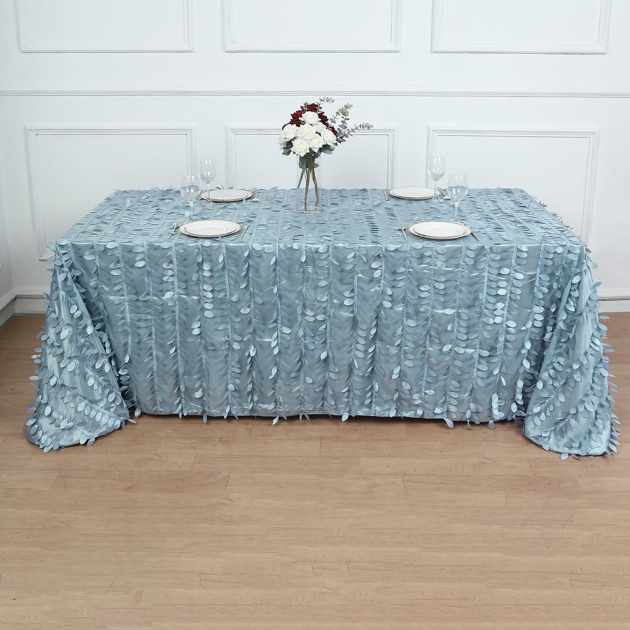90x132inch Dusty Blue 3D Leaf Petal Taffeta Fabric Rectangle Tablecloth