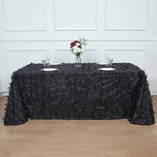 Black 3D Leaf Petal Taffeta Fabric Seamless Rectangle Tablecloth