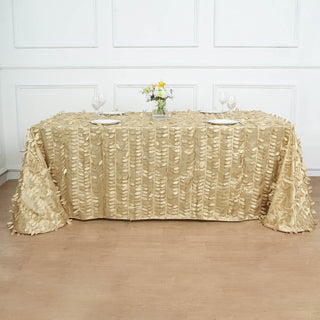 Champagne 3D Leaf Petal Taffeta Fabric Seamless Rectangle Tablecloth