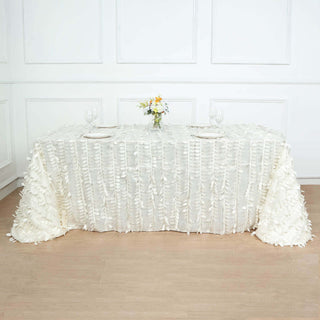 Elegant Ivory 3D Leaf Petal Taffeta Fabric Rectangle Tablecloth Elegant Ivory 3D Leaf Petal Taffeta Fabric Rectangle Tablecloth