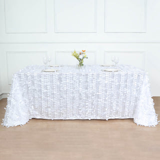 Elegant White 3D Leaf Petal Taffeta Fabric Rectangle Tablecloth