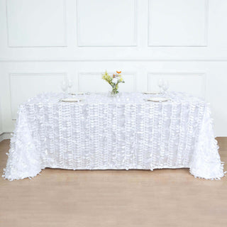 Elegant White 3D Leaf Petal Taffeta Fabric Rectangle Tablecloth Elegant White 3D Leaf Petal Taffeta Fabric Rectangle Tablecloth