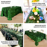 90x156inch Green 3D Leaf Petal Taffeta Fabric Rectangle Tablecloth
