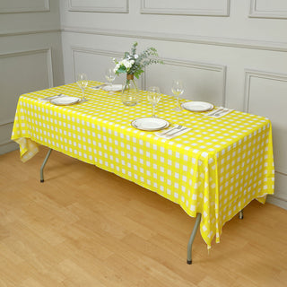 Elevate Your Event Decor with the White Yellow Buffalo Plaid Waterproof Plastic Tablecloth