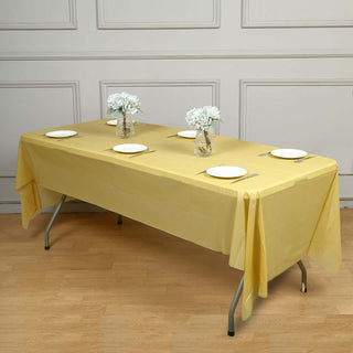 Add Elegance to Your Event with a Gold Waterproof Plastic Tablecloth Add Elegance to Your Event with a Gold Waterproof Plastic Tablecloth