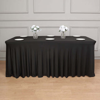 Black Wavy Spandex Fitted Rectangle 1-Piece Tablecloth Table Skirt Black Wavy Spandex Fitted Rectangle 1-Piece Tablecloth Table Skirt