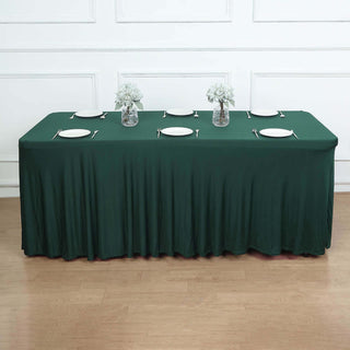 Add Elegance to Your Event with the 6ft Hunter Emerald Green Wavy Spandex Fitted Rectangle Tablecloth Add Elegance to Your Event with the 6ft Hunter Emerald Green Wavy Spandex Fitted Rectangle Tablecloth