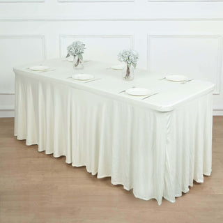 Effortless Elegance with the 6ft Ivory Wavy Spandex Fitted Tablecloth Effortless Elegance with the 6ft Ivory Wavy Spandex Fitted Tablecloth