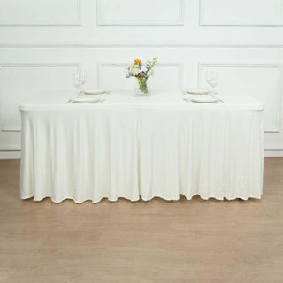 Elegant Ivory Wavy Spandex Tablecloth for a Touch of Class Elegant Ivory Wavy Spandex Tablecloth for a Touch of Class