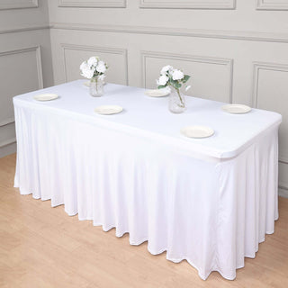Convenient and Stylish: 6ft White Wavy Spandex Fitted Rectangle 1-Piece Tablecloth Table Skirt Convenient and Stylish: 6ft White Wavy Spandex Fitted Rectangle 1-Piece Tablecloth Table Skirt