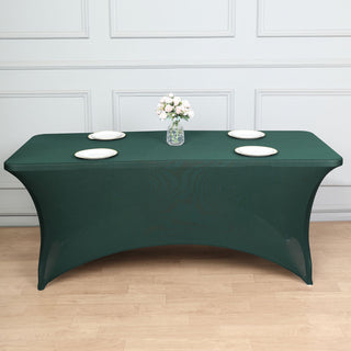 Add Elegance to Your Event with the 6ft Hunter Emerald Green Spandex Stretch Fitted Rectangular Tablecloth