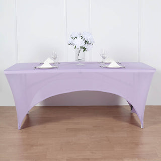 Elegant Lavender Lilac Spandex Stretch Fitted Rectangular Tablecloth
