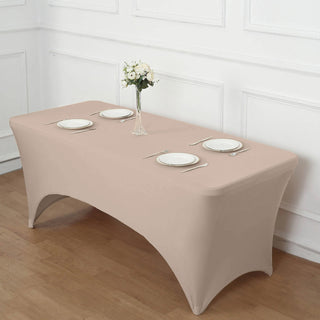 Stain-Resistant and Wrinkle-Free: The Perfect 6ft Nude Spandex Stretch Fitted Rectangular Tablecloth