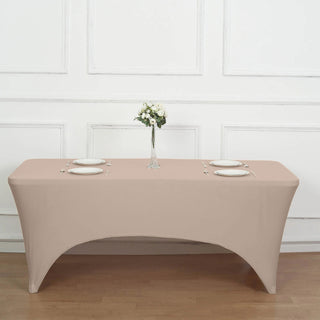 Elegant and Versatile 6ft Nude Spandex Stretch Fitted Rectangular Tablecloth