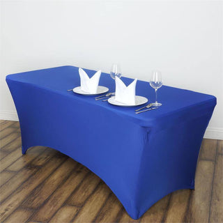 Add Elegance to Your Event with the 6ft Royal Blue Rectangular Stretch Spandex Tablecloth