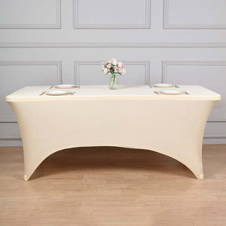 Elegant Beige Spandex Stretch Fitted Rectangular Tablecloth Elegant Beige Spandex Stretch Fitted Rectangular Tablecloth