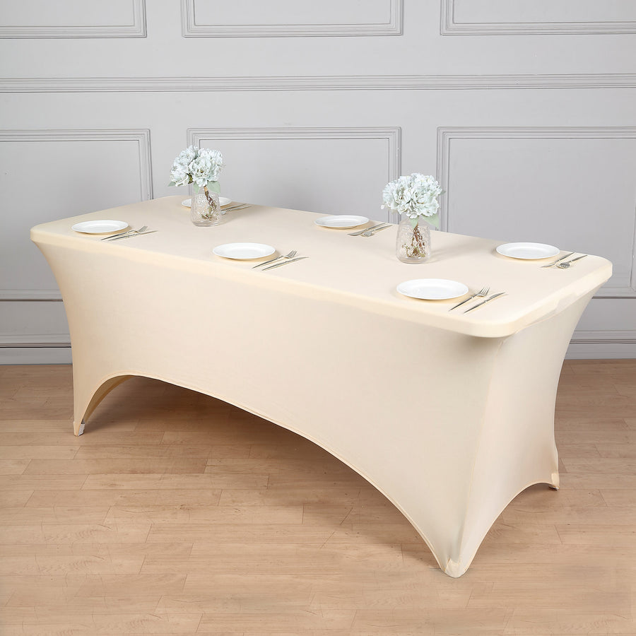 8ft Beige Spandex Stretch Fitted Rectangular Tablecloth