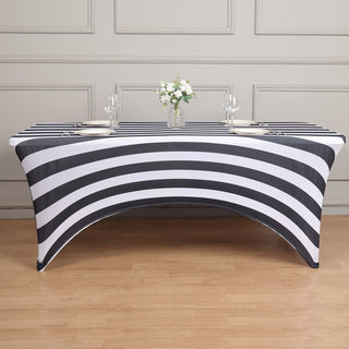 Elegant Black and White Striped Spandex Tablecloth for Your Event