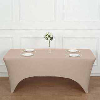 Elegant and Versatile 8ft Nude Spandex Stretch Fitted Rectangular Tablecloth
