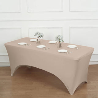 Stain-Resistant and Wrinkle-Free 8ft Nude Spandex Stretch Fitted Rectangular Tablecloth